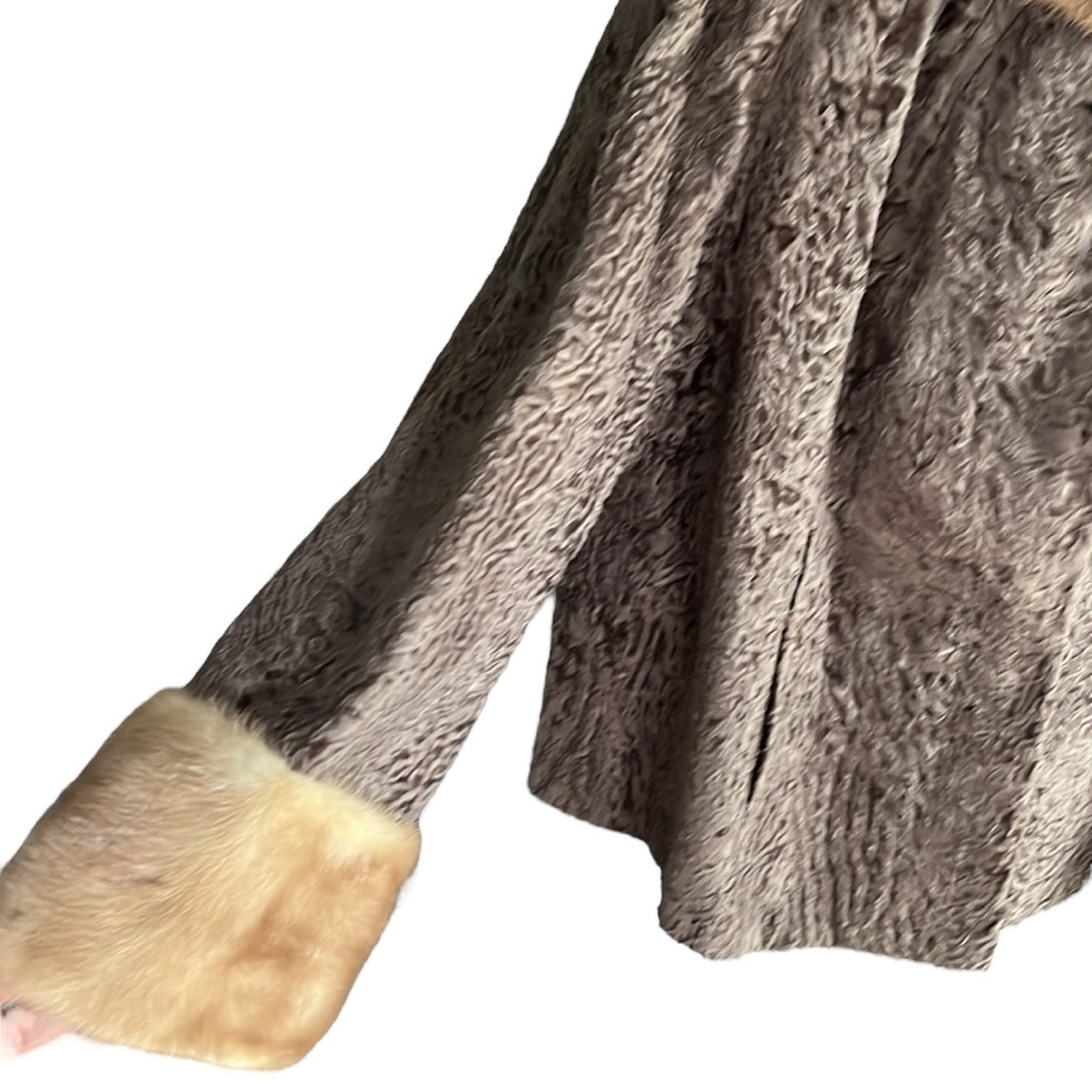 Vintage Brown Persian Lamb Jacket With Mink Collar Cuffs - Picture 13 of 16